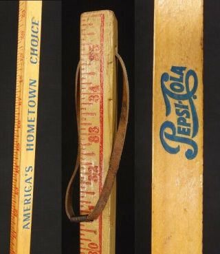 Rare Vintage Pepsi Cola Advertising Leather Early Yard Stick Cane Walking Stick