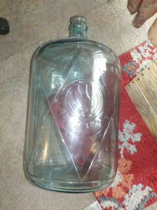 vintage 5 gallon water bottle w crate great bear blue glass 3