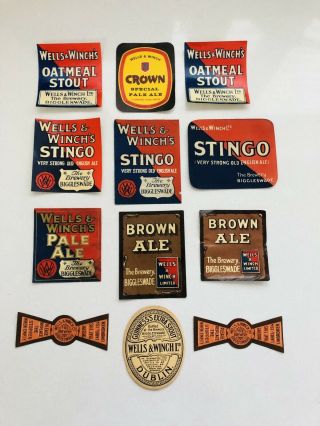 Bundle 12 Old Wells & Winch Ltd Guinness Stout Pale Brown Ale Beer Bottle Labels