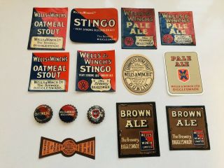11 Wells & Winch Ltd Guinness Stout Pale Brown Ale Beer Bottle Labels Crown Tops