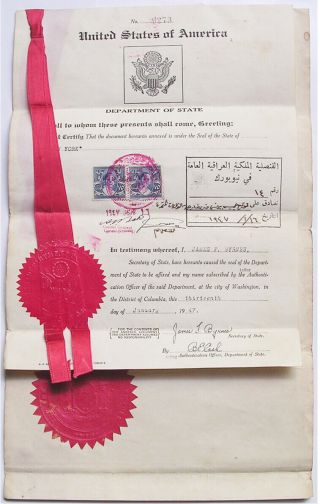 Usa Secretary Of State James F Byrnes Signed Official Document Iraq 1947