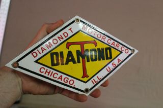 Diamond T Motor Car Truck Chicago Porcelain Metal Sign Gas Oil Service Dealer