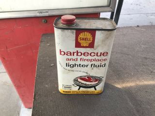 Vintage Shell Gas Station Barbecue And Fireplace Lighter Fluid Tin Can Qt