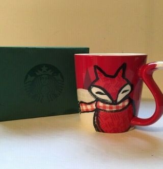 Starbucks - Holiday Christmas 2016 - Red Fox Tail Handle Mug 12 Oz