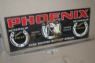 Scarce 1930 " S 40 " Phoenix Neverslip Horse Shoes Painted Metal Sign Farm Barn 66