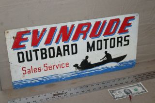Scarce 1950 " S Evinrude Outboard Motors Sales Service Painted Metal Sign Gas Oil