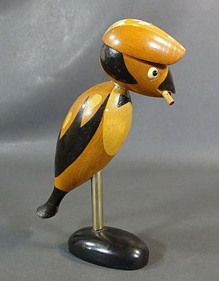 1970 Vintage Soviet Russian Corkscrew Bottle Opener Figural Woodpecker Wood Bird