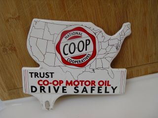 National Co - Op Motor Oil Map Shaped Metal Advertising License Plate Topper Gas
