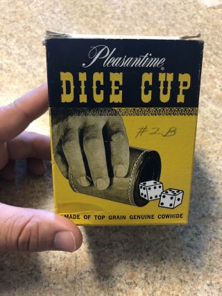 Very Rare Pleasantime Games Brown Leather Dice Cup With Box And Dice.