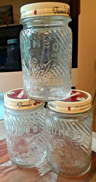3 Vintage 1 Lb Size Franks Jumbo Peanut Butter Jars Lid Cincinnati Ohio