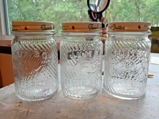 3 Vintage 1 lb size Franks Jumbo Peanut Butter Jars Lid Cincinnati Ohio 2