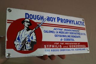 Dough - Boy Prophylactic Condom Porcelain Metal Sign Syphilis Gonorrhea World War