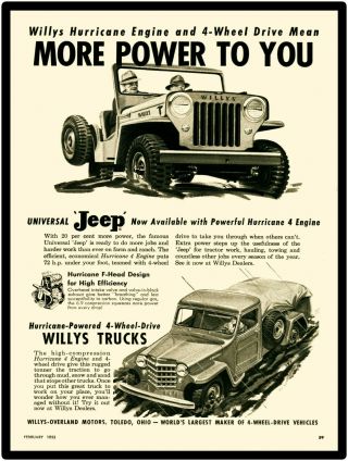 1953 Willys Jeep Hurricane Engine,  Pickup Metal Sign