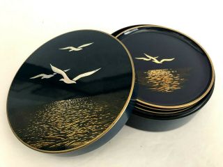 Vintage Otagiri Japan Seagull Lacquerware Coasters Complete Set With Case