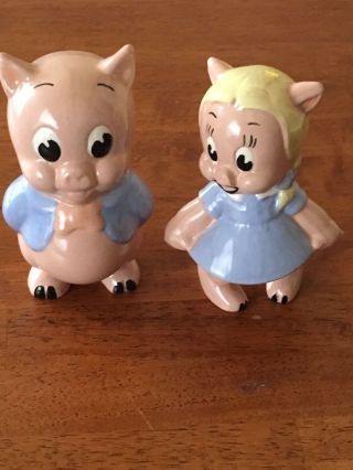 Vtg Evan Shaw American Pottery Porky & Petunia Pig Figurines