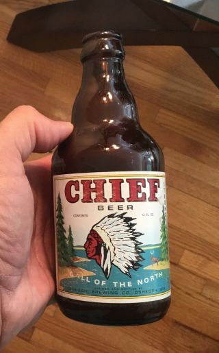 Old Chief Beer Bottle Oshkosh Wi Brewing Co Indian Head Advertising
