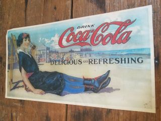 1910s Coca Cola General Store Window Display Poster Sign Soda Pop Pretty Girl