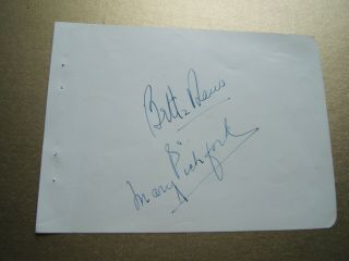 Bette Davis And Mary Pickford Autograph/signed
