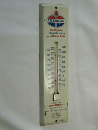 Org.  Vintage 1964 American Heating Oils Thermometer Advertising Tin Store Sign