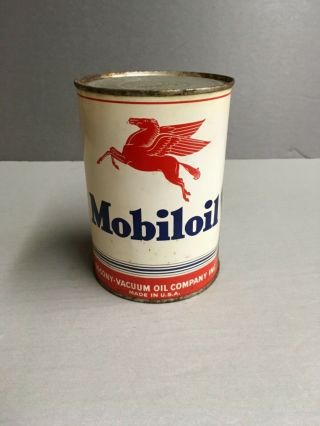 Vintage Mobiloil Metal 1 Quart Oil Can Full
