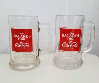 Set Of 2 Vintage Coca Cola Bacardi Rum & Coke Mugs Glasses