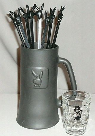 Chicago Playboy Club Grey Frosted Mug,  8 Stir Sticks,  Double Shot Glass 1980 