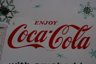 RARE Coca - Cola Snowflake Christmas Machine Metal Sign 1960s 2