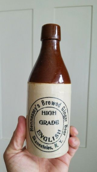Rare Ny - 88 Hennesseys Brewed Ginger Beer Skaneateles Ny Stoneware Bottle