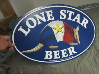 Lone Star Beer Sign Tin Tacker With The Texas Armadillo Logo Bar Pub Display