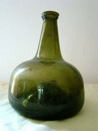 Pontiled 1690 - 1710 Dutch Olive Green Glass Onion Bottle Guyana