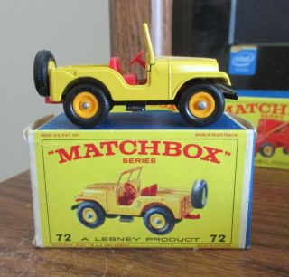 Vintage Lesney Matchbox Standard Jeep 72 in the box. 2