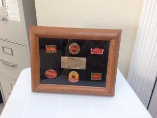 Limited Edition Coca - Cola Set Of 6 Pins In Wooden Frame - Nostalgia Pin Set - Publix