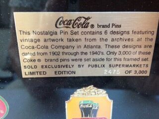 Limited Edition Coca - Cola set of 6 pins in wooden frame - Nostalgia Pin Set - Publix 2