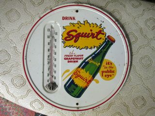 Rare Squirt Round Thermometer 9 " Metal 1950 