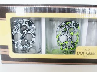 TMD Holdings Day of the Dead Dof Glasses 4/Set Double Old Fashioned Sugar Skulls 3