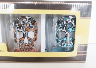 TMD Holdings Day of the Dead Dof Glasses 4/Set Double Old Fashioned Sugar Skulls 4