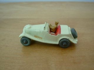 Vintage Matchbox Mg Sports Car No 19a With Driver.  White Car With Red Seats