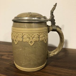 Antique Villeroy And Boch Mettlach Character Beer Stein Barrel Wohlbe Komms 2944