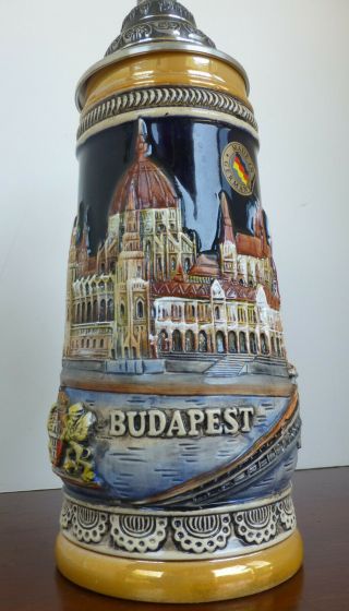 German Beer Stein Depicting The Parliament Building In Budapest,  Hungary By King