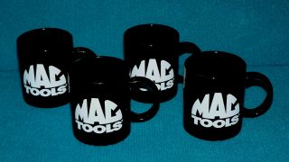 Vintage/new Mac Tools : Set Of 4 Coffee Mugs @ Jet Black With White Logo