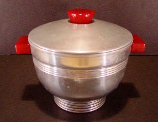 Vintage Mid Century Aluminum Ice Bucket Bakelite Handles