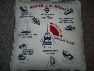 Vtg Marine " Rules Of The Road " Boat Cushion,  Life Preserver Flotation Device