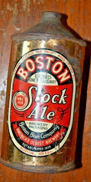 Rare Vintage Boston Stock Ale Quart Cone Top Beer Can Off Grade Irtp
