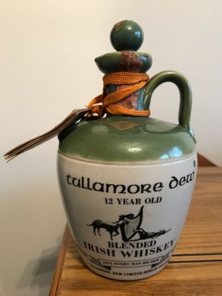 Vintage Tullamore Dew Blended Irish Whiskey Jug Uisge Baugh Hang Tag