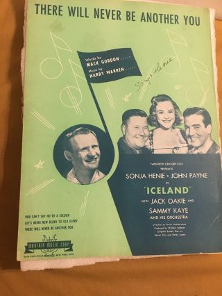 Sonja Henie Signed Sheet Music “there Will Never Be Another You” Actress