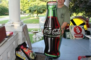 Large Coca Cola Bottle Reissue Soda Pop Gas Station 40 " Embossed Metal Sign