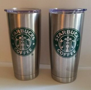 Starbucks Stainless Steel Insulated Tumblers Set Of 2 16 Oz Clear Lid
