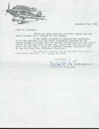 Witold Urbanowicz Signed Letter Wwii Polish Fighter Ace