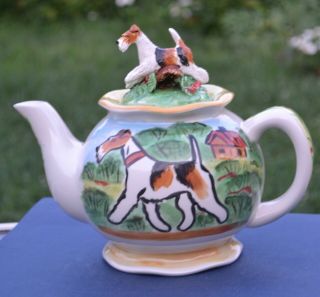 Fox Terrier.  Handsculpted Ceramic Teapot.  Ooak.  Look