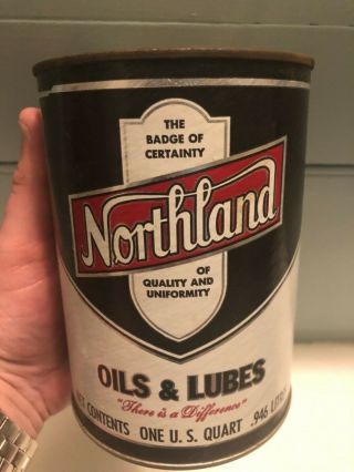 Vintage Northland Motor Oil 1qt.  Advertising Bank Waterloo Iowa - Composite Can